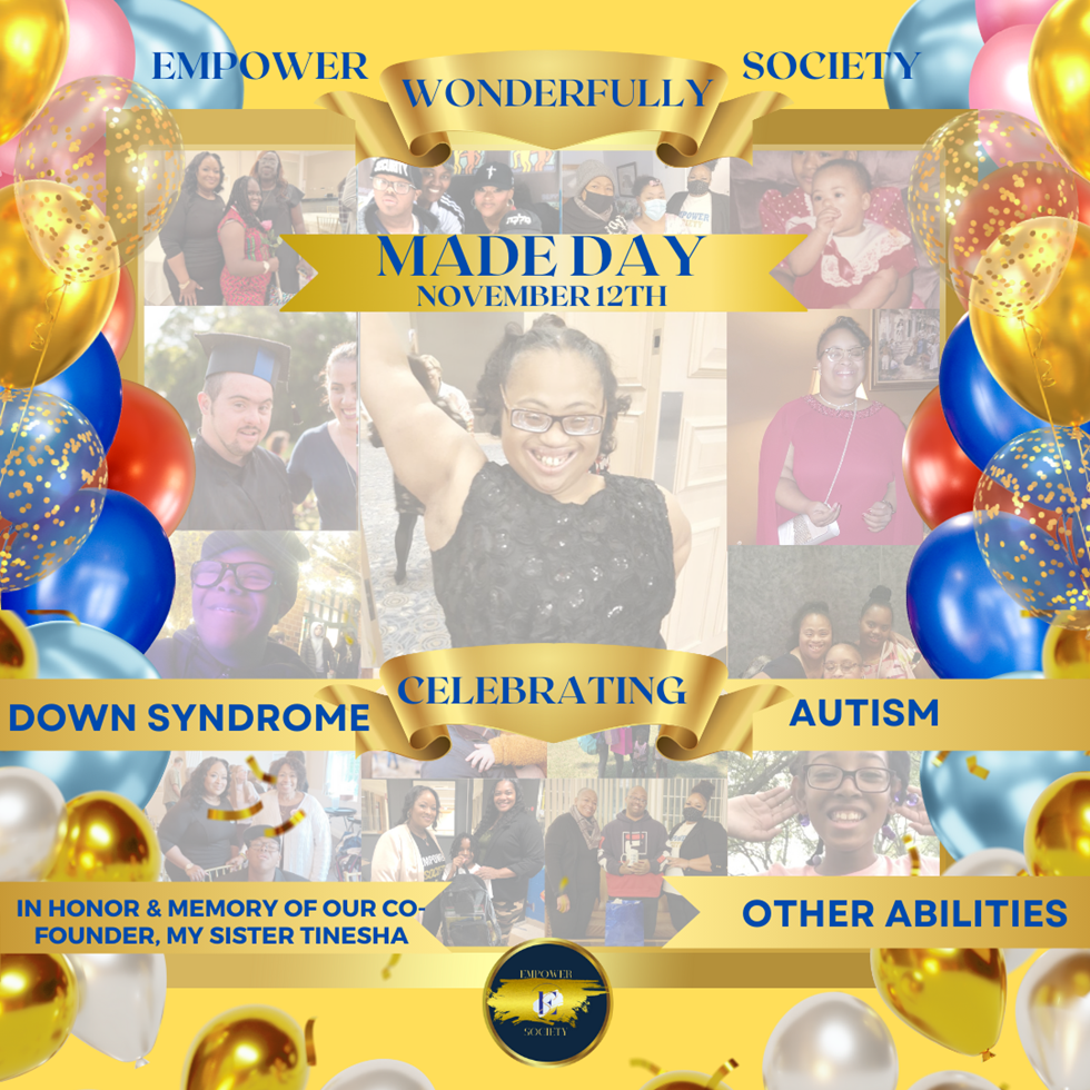 Wonderfully Made Day November 12, 2024 Day Flyer. Celebrating Down Syndrome and Autism.